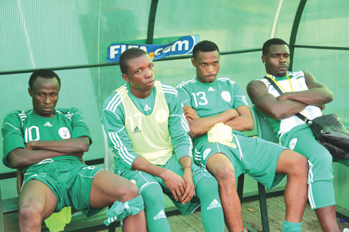PENSIVE…Super Eagles’ players in a bad mood after a match.