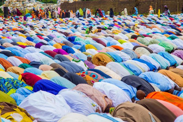 Muslims praying at the prayer ground to end 2019 ramadan fasting period in Lagos, earlier today
