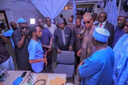 Borno Governor, Babagana Zulum, during his visit to Umaru Shehu Ultra Modern Hospital, Maiduguri on Thursday